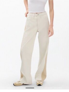 rag & bone Logan Spliced Wide-Leg Cream Split Panel Jeans (Orig $318)